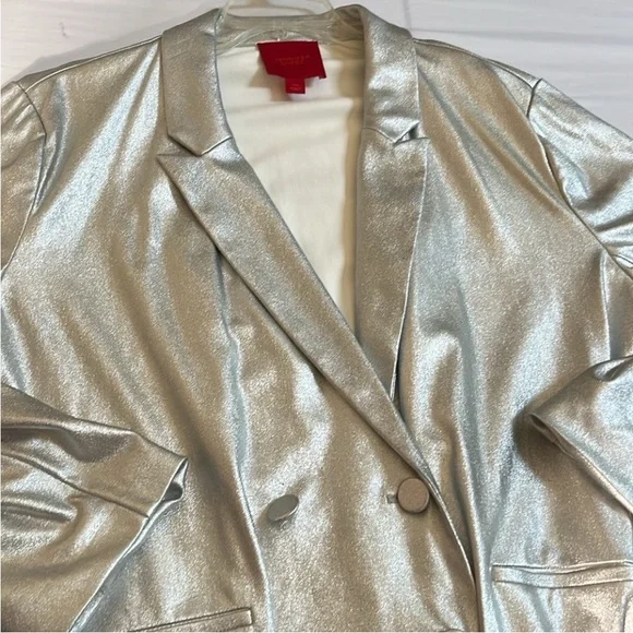 Jennifer Lopez JLO size Medium silver metallic double breasted blazer - Picture 8 of 14